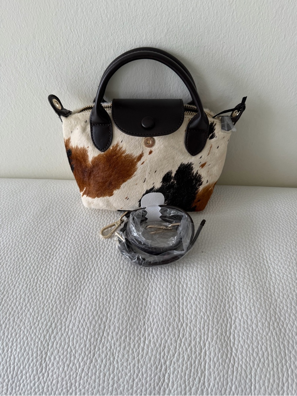 House of Harlow 1960 Genuine Calf Hair Cow Print Mini Satchel Crossbody Bag NWT - Picture 2 of 5
